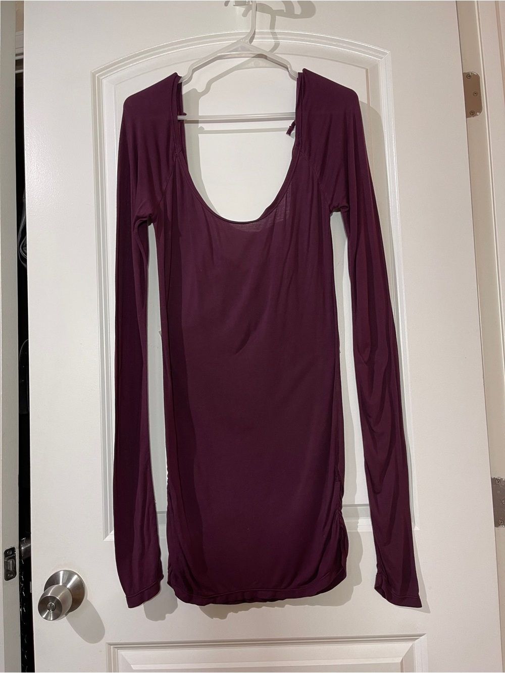 Long Sleeve Scoop Neck Women's Top in Deep Plum